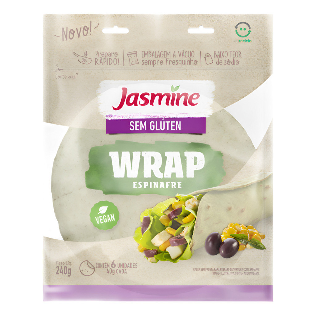 Massa De Tortilha Wrap Espinafre Sem Glúten Jasmine 240g