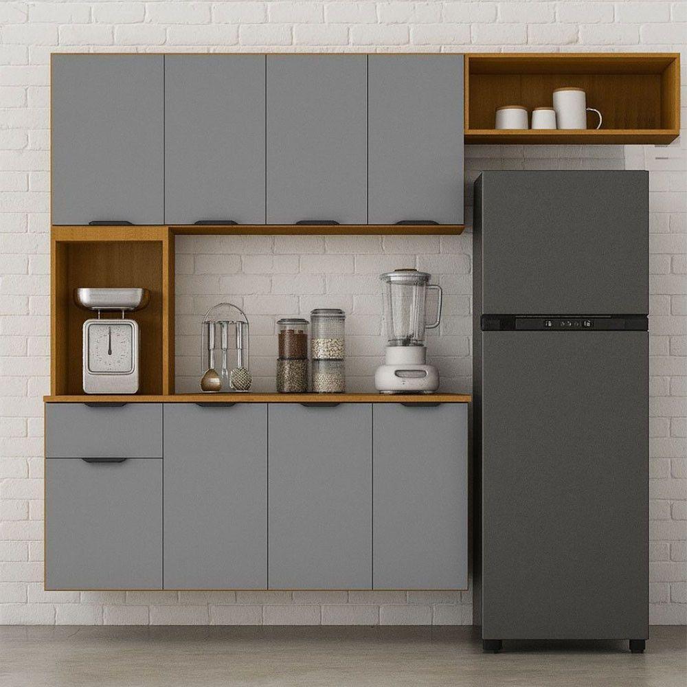 Cozinha Compacta Aura 8 Portas Com Nicho Integrado Cinamomo/cinza Acetinado em Oferta na Shopee