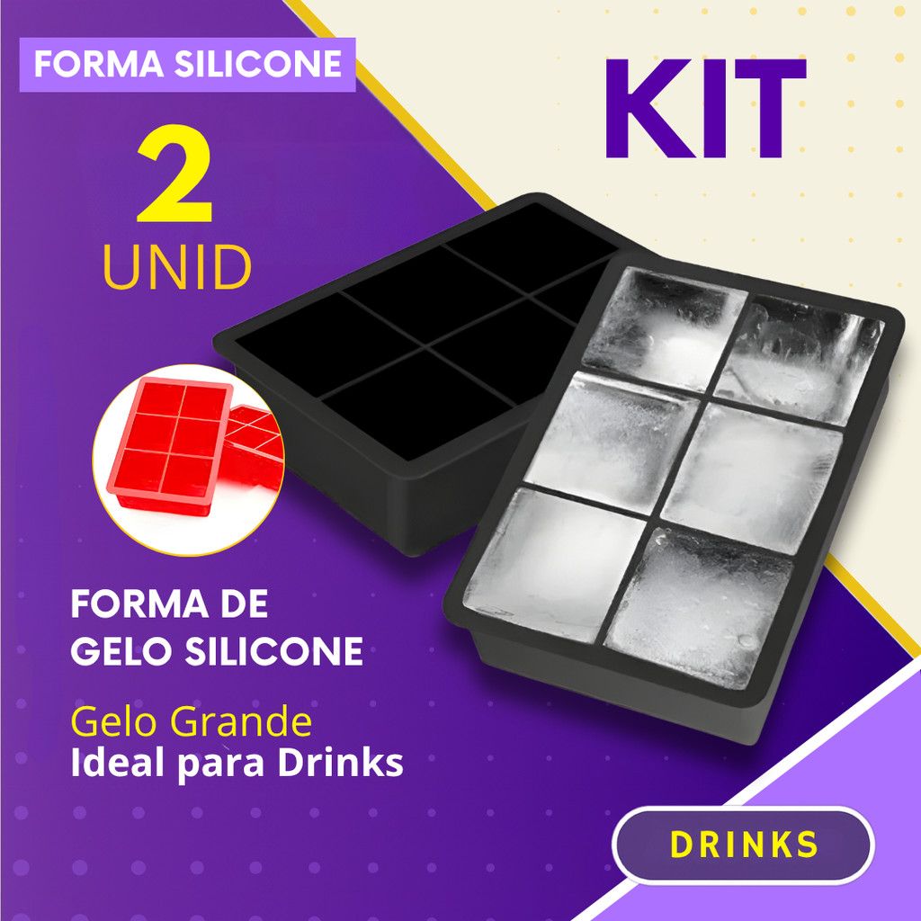 Kit 2- Forma de Gelo de Silicone para Drink Cubo Grande Bebidas Bares Bar Restaurante em Oferta na Shopee