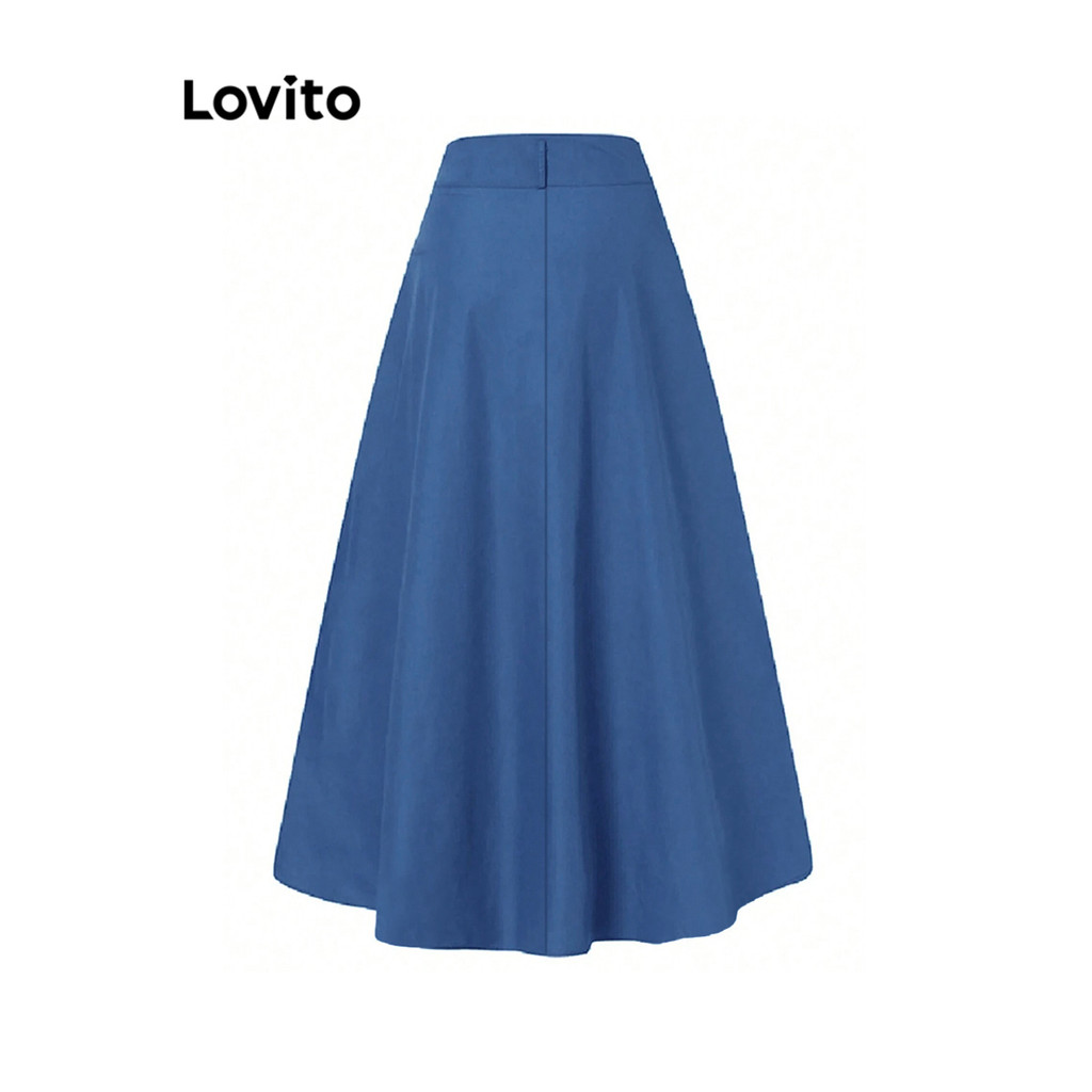 Detalhes do Lovito Saia Plus Size Curva Casual Lisa Botões Feminina LNL83250