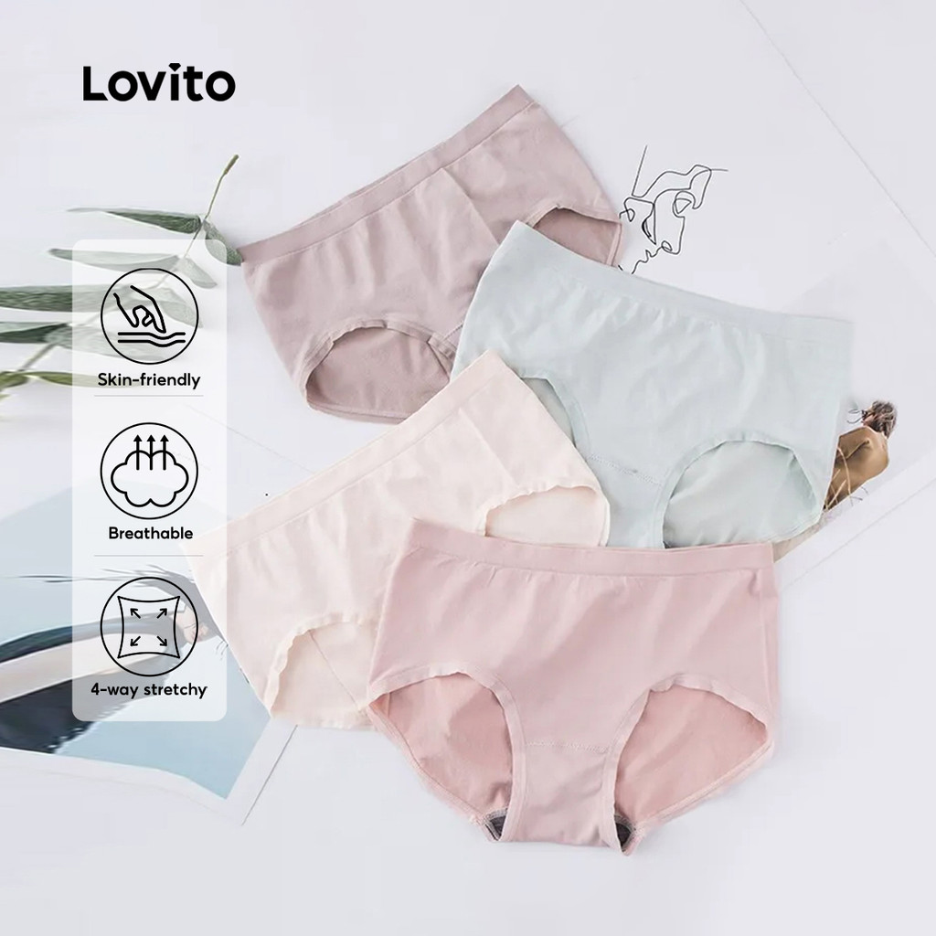 Lovito Conjunto de 4 Calcinhas de Algodão, Respiráveis e Elásticas, Multicoloridas para Mulheres LNE1132X065