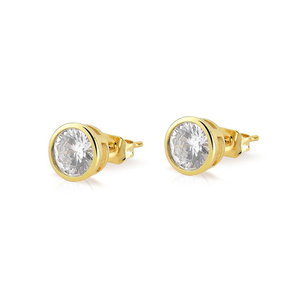 Brinco Feminino Ponto de Luz Solitario com Pedra Zircônia 6mm Banhado a ouro 18k