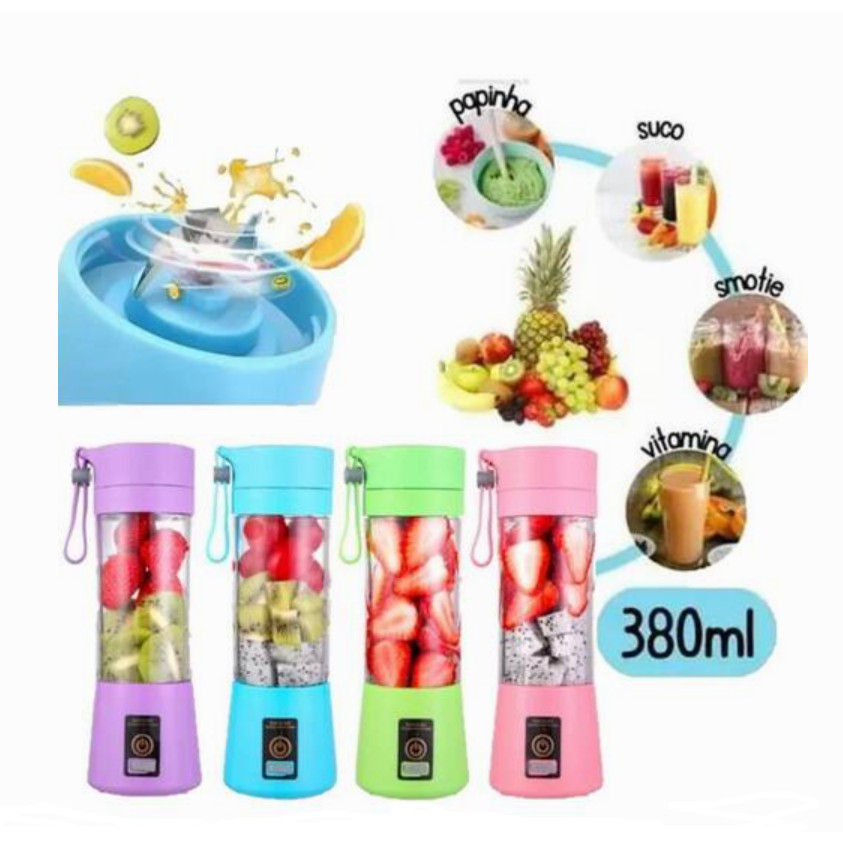 Liquidificador USB Portátil 380ml Copo Recarregável com Alça Silicone Ideal para Academia e Escritório