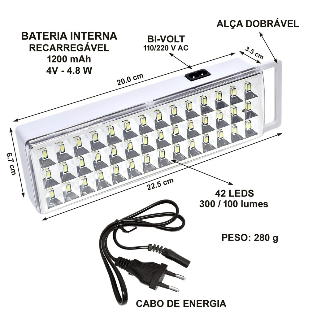 Luz De Emergência Lanterna Luminária Para Queda De Luz 42 Leds 4.8W ATÉ 6 HORAS DE AUTONOMIA!