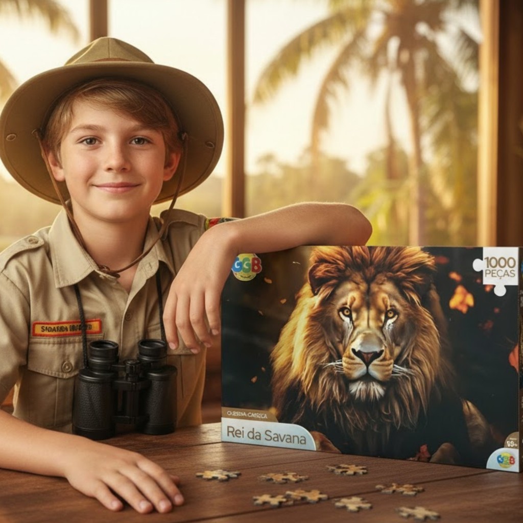 Quebra Cabeça Rei Savana 1000Pçs Selva Aventura Leão Oferta