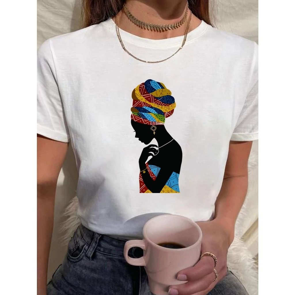 Tshirt Feminina Estilosa Estampada Beleza Ancestral Estampada Lançamento Camiseta 100% Algodão Oversized Plus Size