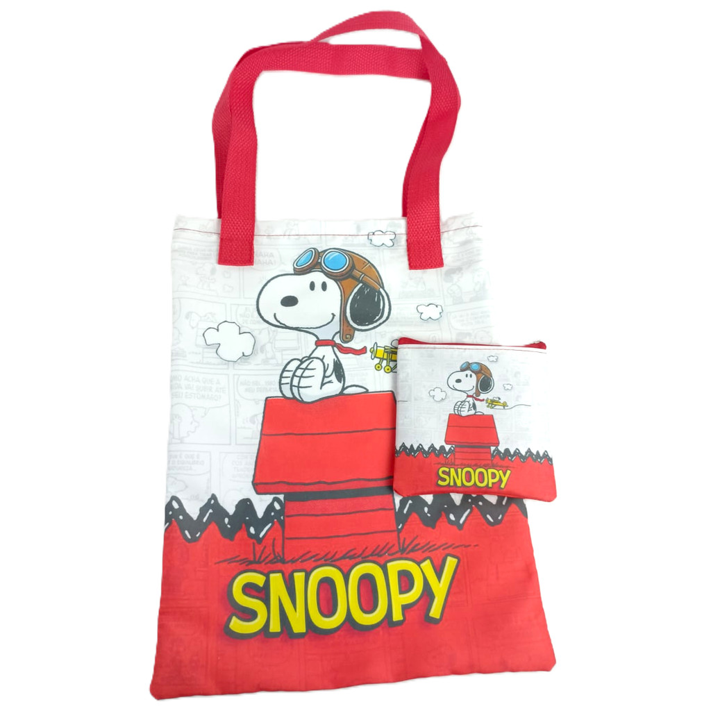 Bolsa Ecobag Sacola Personalizada Snoopy + Mini Necessaire Alça Reforçada em Oferta na Shopee