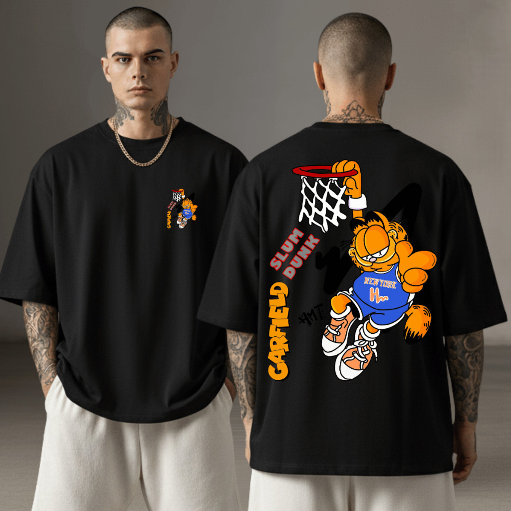 [Camiseta Premium em Algodão Puro]GXG Camiseta Oversized Masculina Camisa Over Streewear Long Line Estampa Garfield