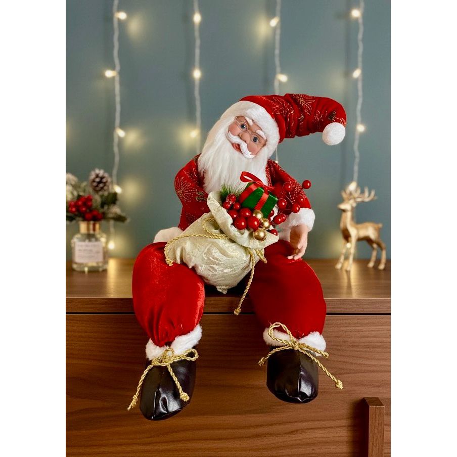 Papai Noel Decorativo Musical Grande 66cm Natal Luxo Enfeite Natalino