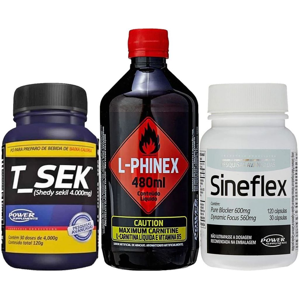 L-Phinex 480ml Abacaxi + Sineflex 150 Cápsulas + T_Sek 120g - Power Supplements
