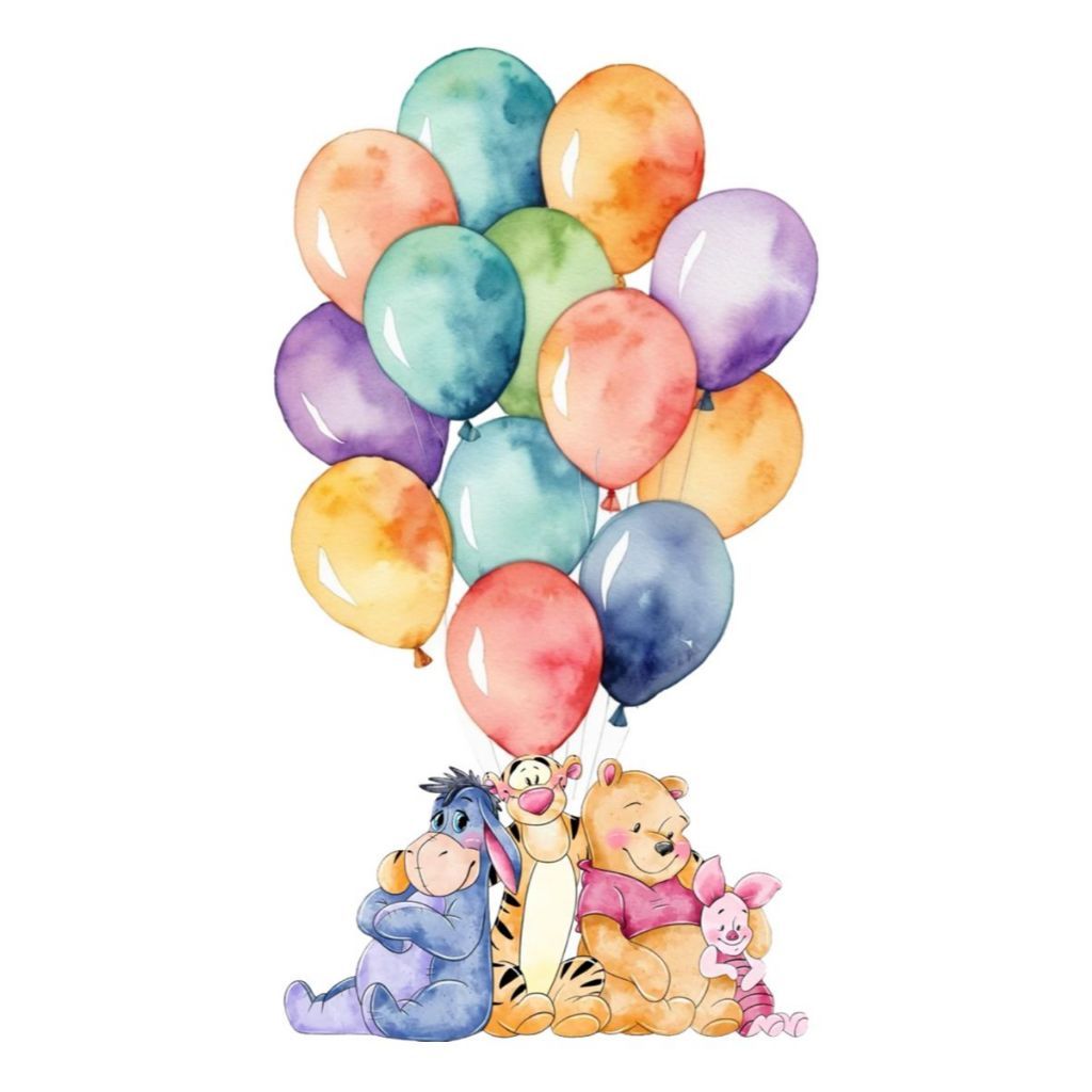 Display de Chão Mdf Decoração - Festa - Ursinho Pooh Aquarela Balões CENÁRIO