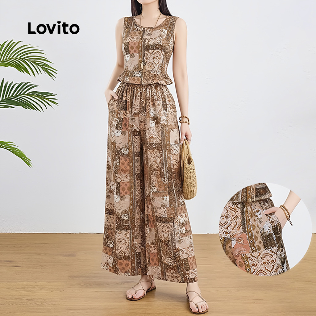 Lovito Blusas ou Calças Casuais com Bainha de Babado Calças Primavera/verão Blusas ou Calças L157ED046 em Oferta na Shopee