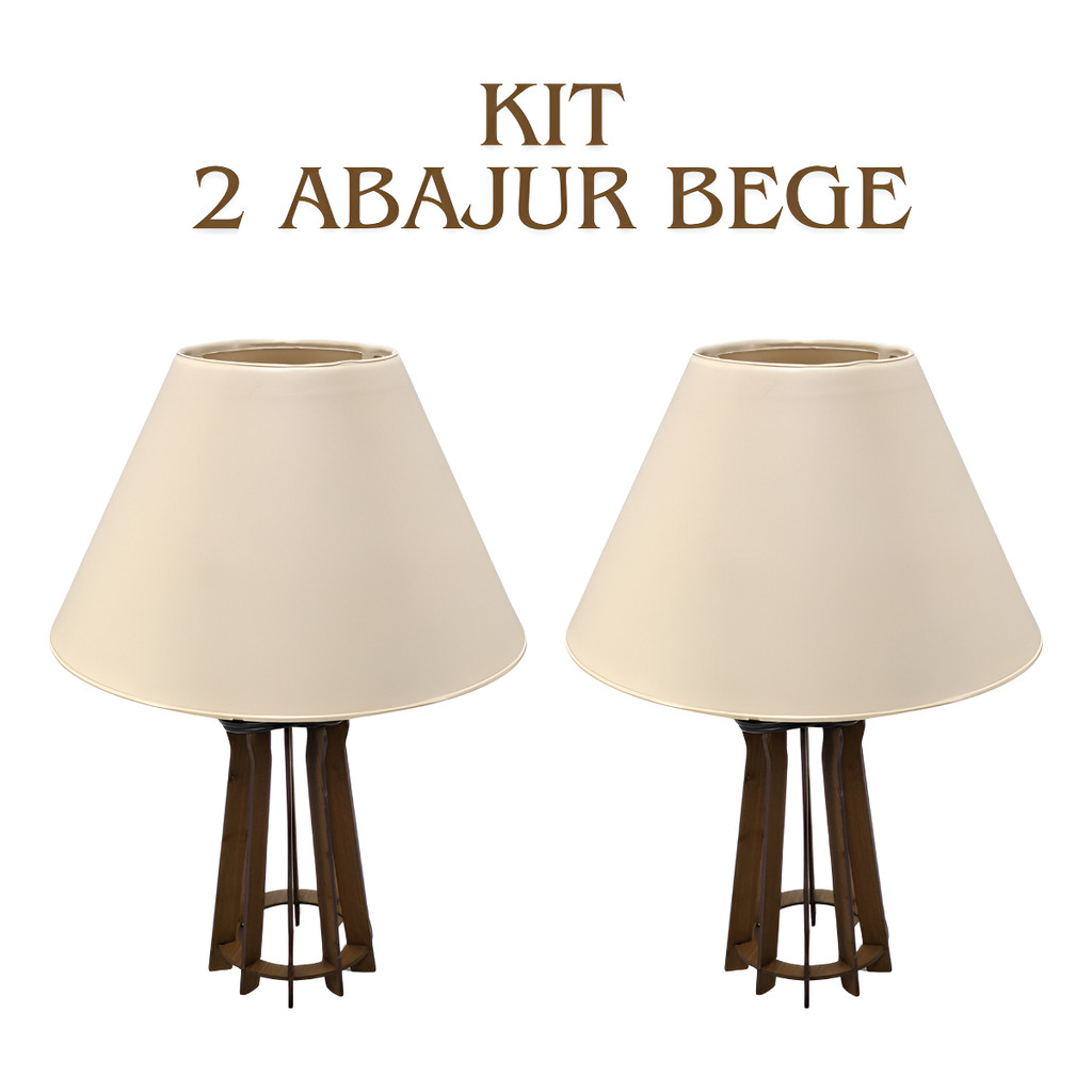 Kit 2 Abajur de Mesa com Cúpula Madeira Luminária Cabeceira Quarto Sala Decoração Bivolt