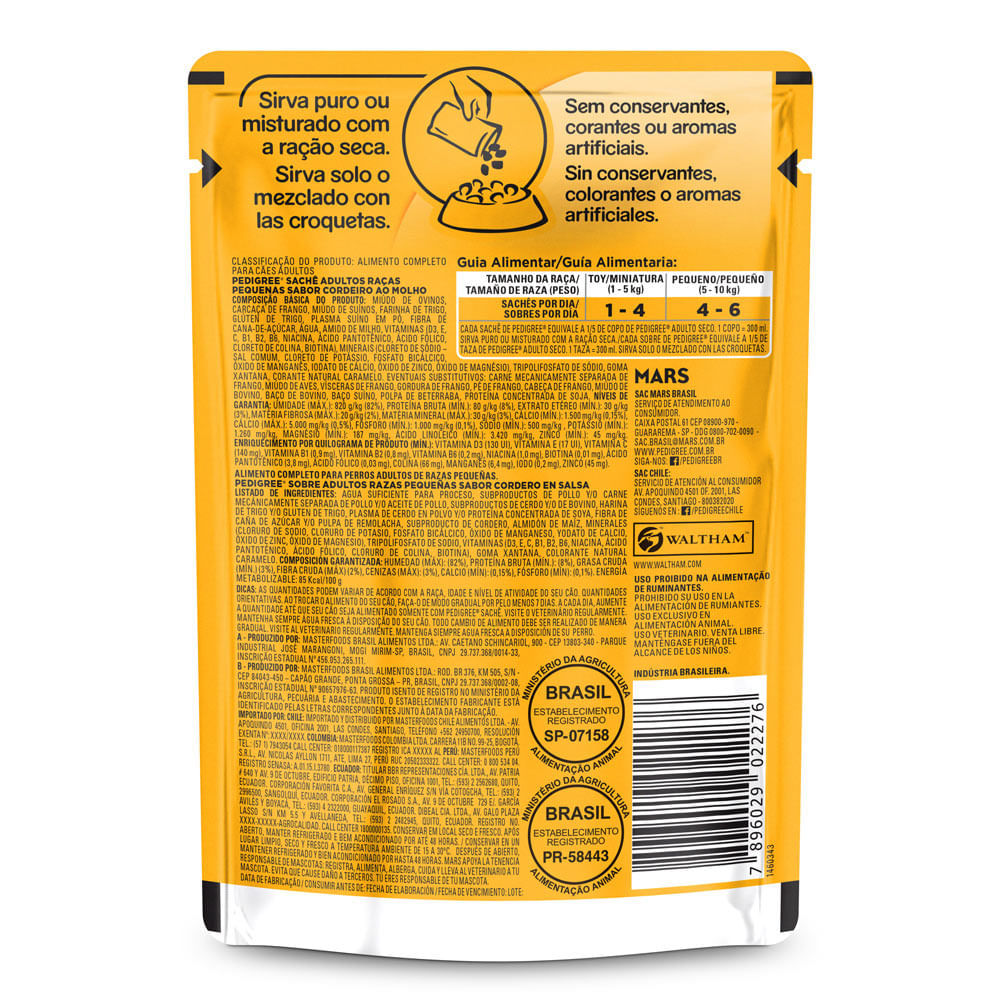Detalhes do Ração Úmida para Cachorro Pedigree Adulto Sabor Cordeiro ao Molho em Sachê 100g