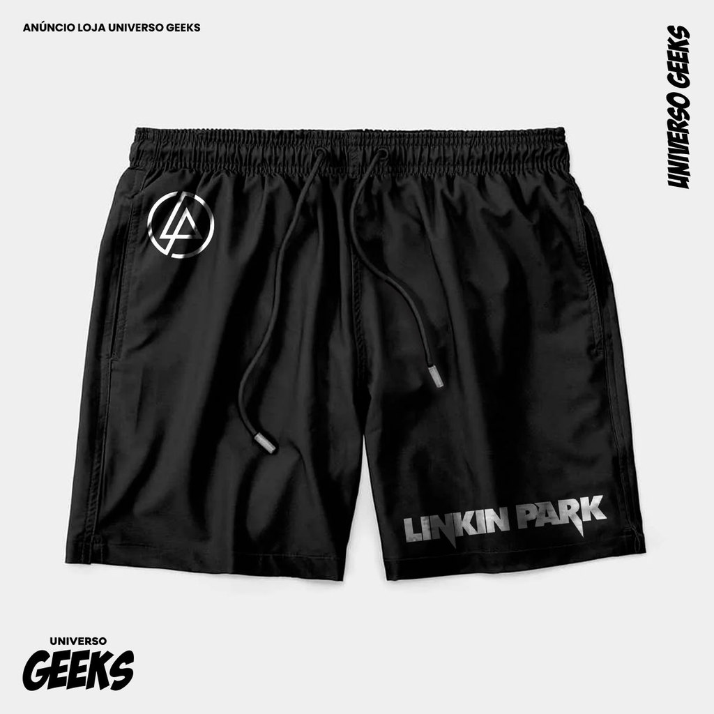Bermuda Tactel Linkin Park Short Confortável Com Elastano Ideal Lazer Treino Esportes Praia