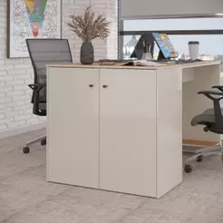 Buffet Aparador Compacto Com 2 Portas 77cm Escritório Tech - Off White E Cedro