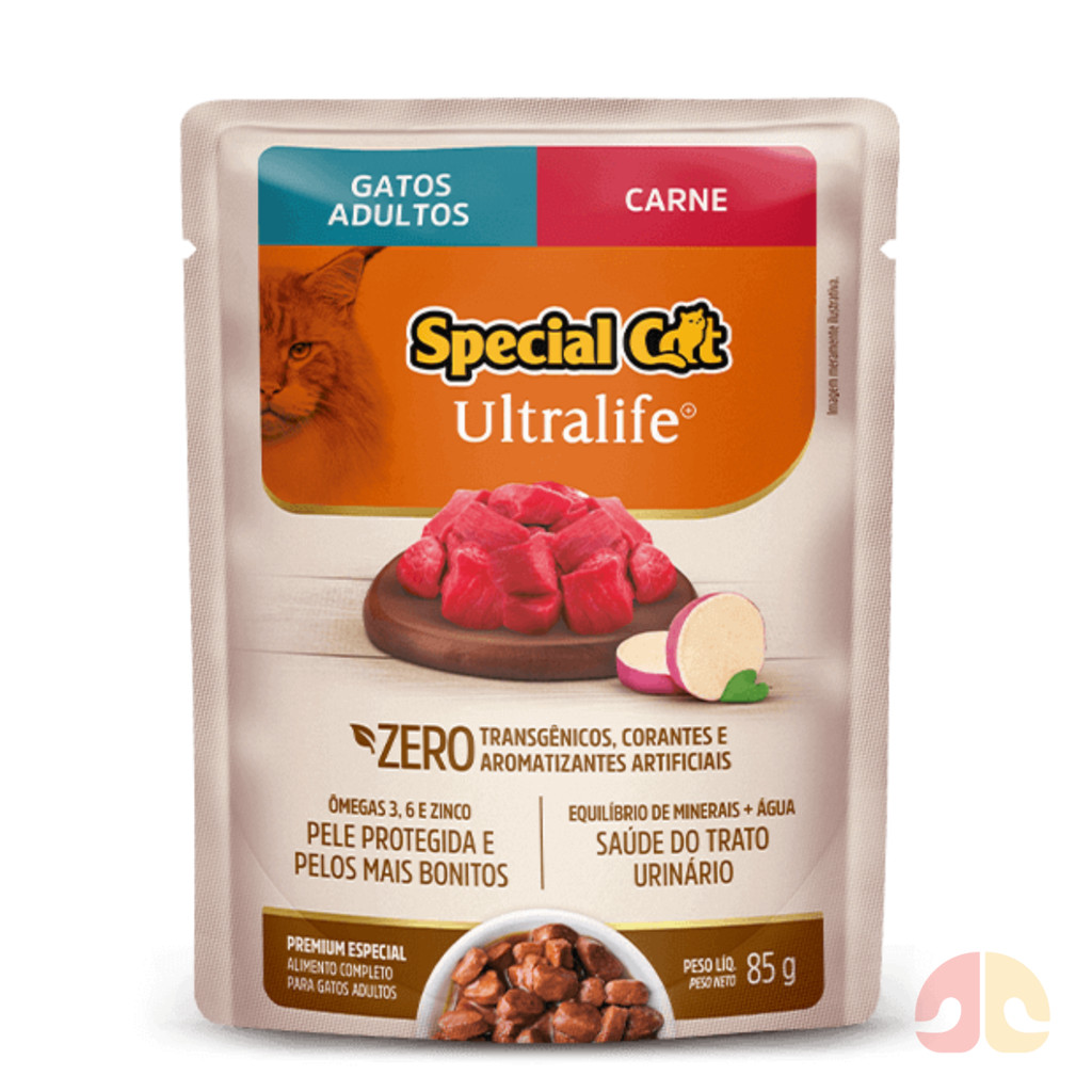 Kit com 12 Sachês Special Cat Gatos Adultos Carne 12x85g