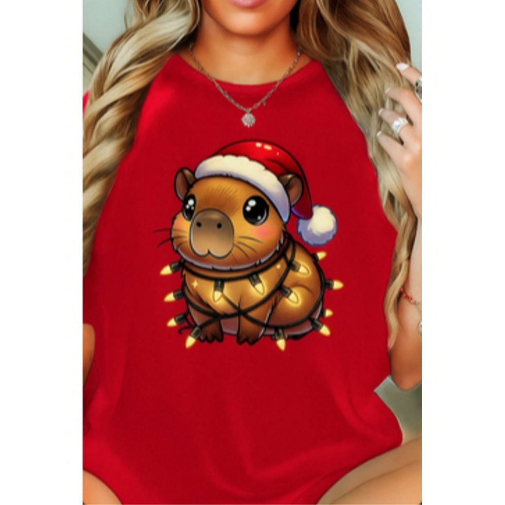 Camiseta Blusinhas Capivara Natalina Pisca Pisca Casual Festa Natal Presente
