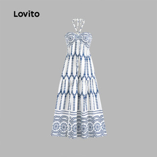 Lovito Vestido Boho Geométrico Exagerado Plissado Vestido De Verão/Primavera Para Mulheres L124AD052