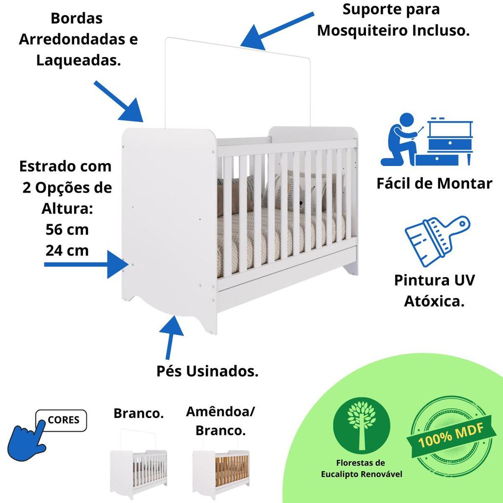 Quarto Bebê Gêmeos 2 Berços Americano Ben Cômoda 1 Porta Uli 100%MDF — imagem 2 de 2