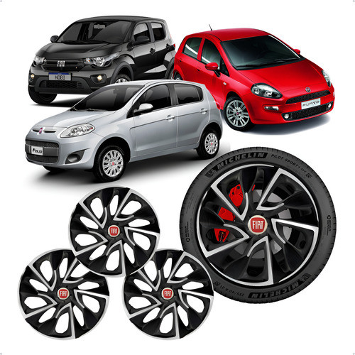 Jogo 4 Calota Esportiva Aro 14 Fiat Palio Mobi Punto Ds4