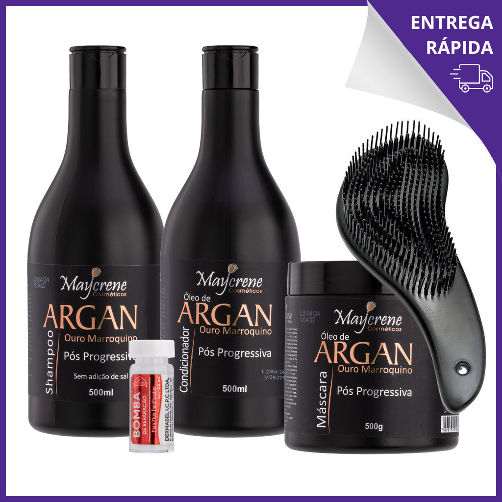 Kit de Tratamento Capilar Pós Progressiva Óleo de Argan Shampoo,Condicionador,Máscara +Escova Magica