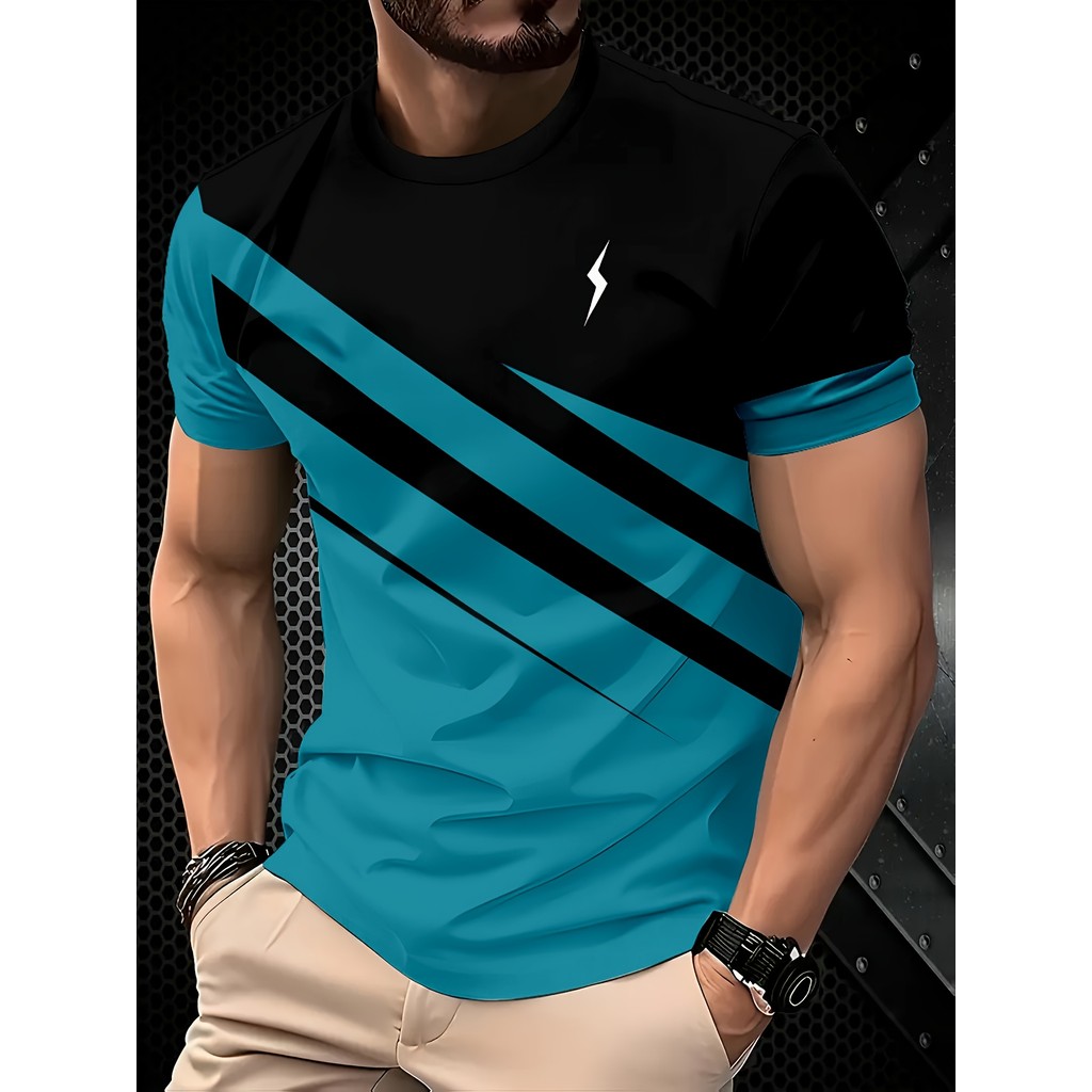 Camiseta Masculina Casual De Manga Curta – Estampa Digital 3D Respirável Verão , Ajuste Regular Para Traje , Pulôver Con