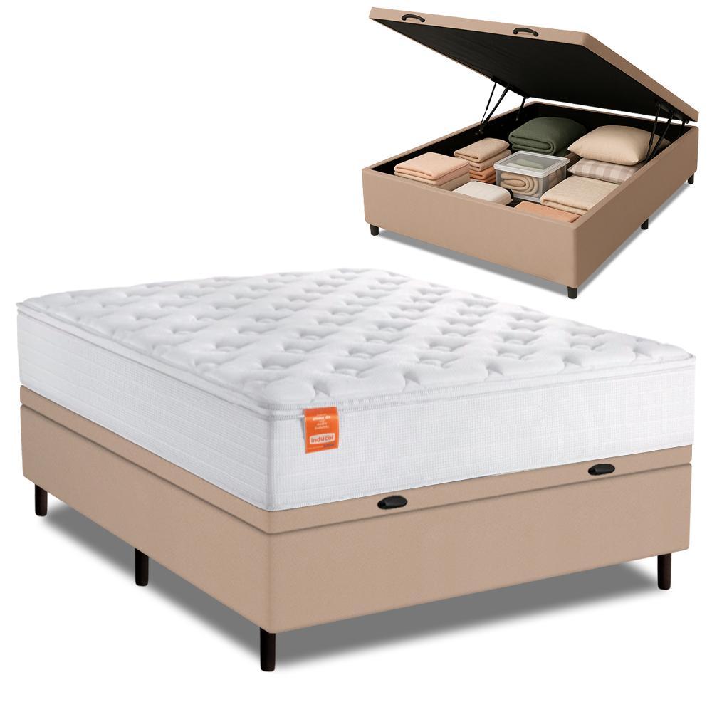 Cama Box Baú Colchão Casal Molas Ensacadas Real 138x188x68cm Branco / Bege Inducol - Suporta até 130kg por Pessoa em Oferta na Shopee