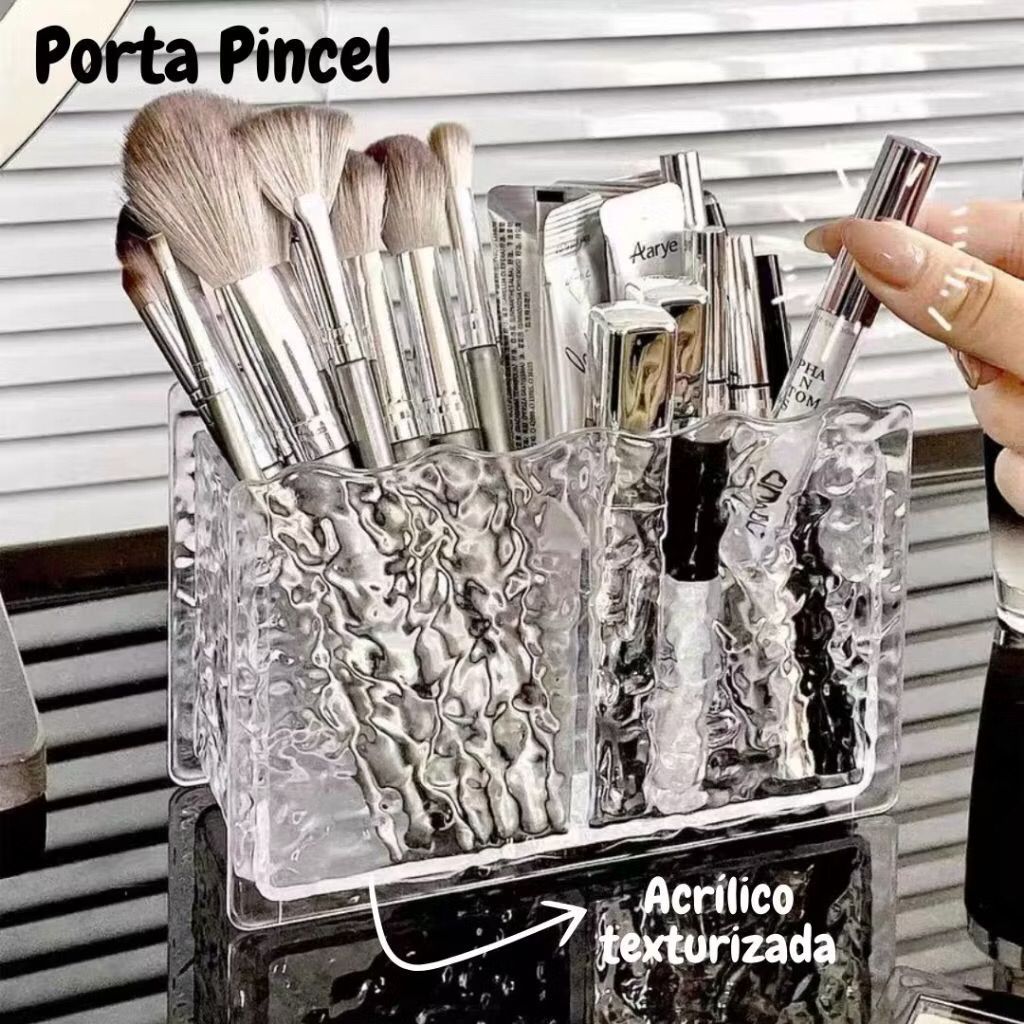 Organizador De Maquiagem Porta Pincel Caneta  Maquiagem Acrílico Multiuso Com 2 Divisórias - HU57826