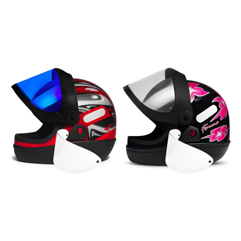 Capacete San Marino Vermelho Preto C/ Viseira Azul Cromada