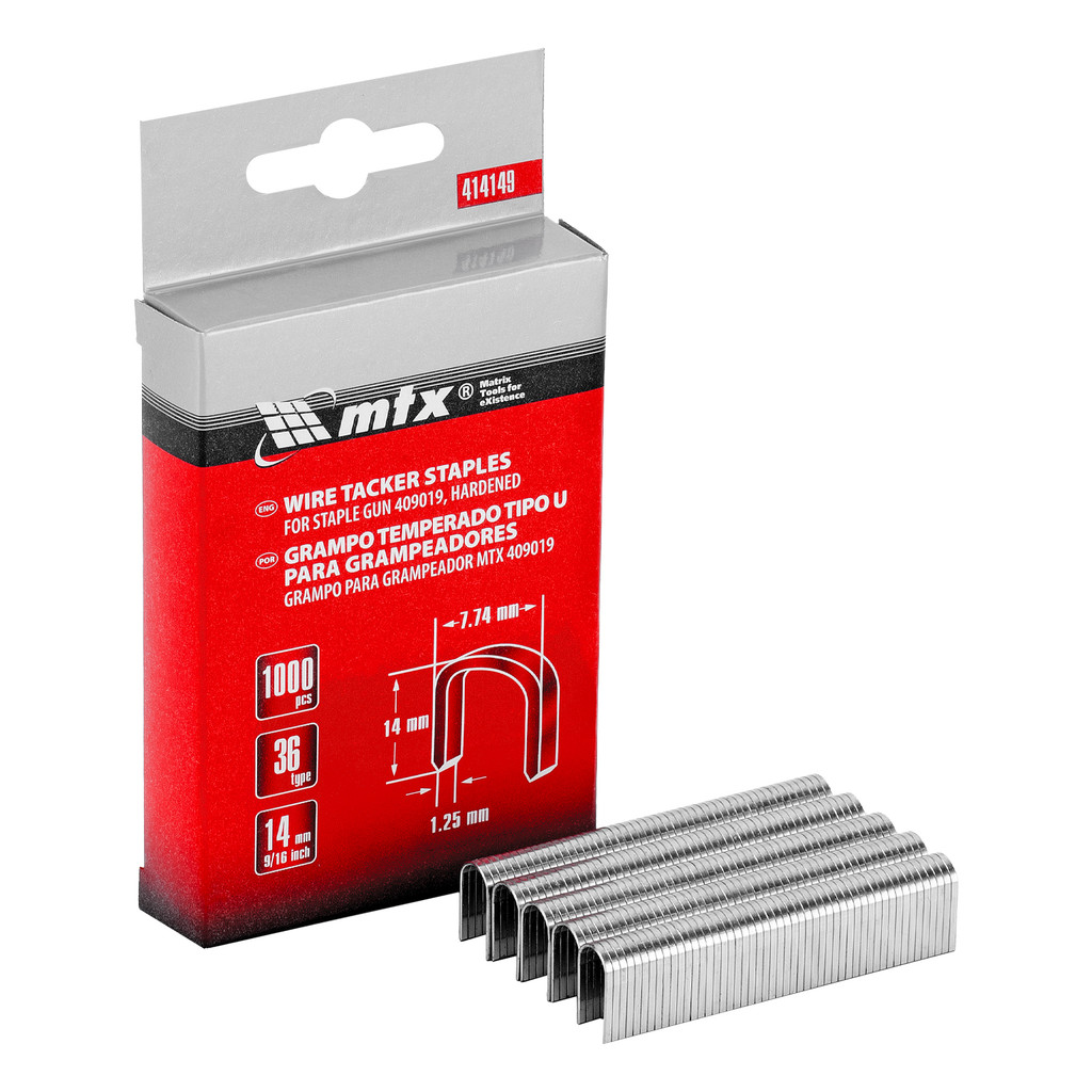 GRAMPOS PARA GRAMPEADORES, TIPO 36 U, TEMPERADO, 14MM, 1000 PCS // MTX