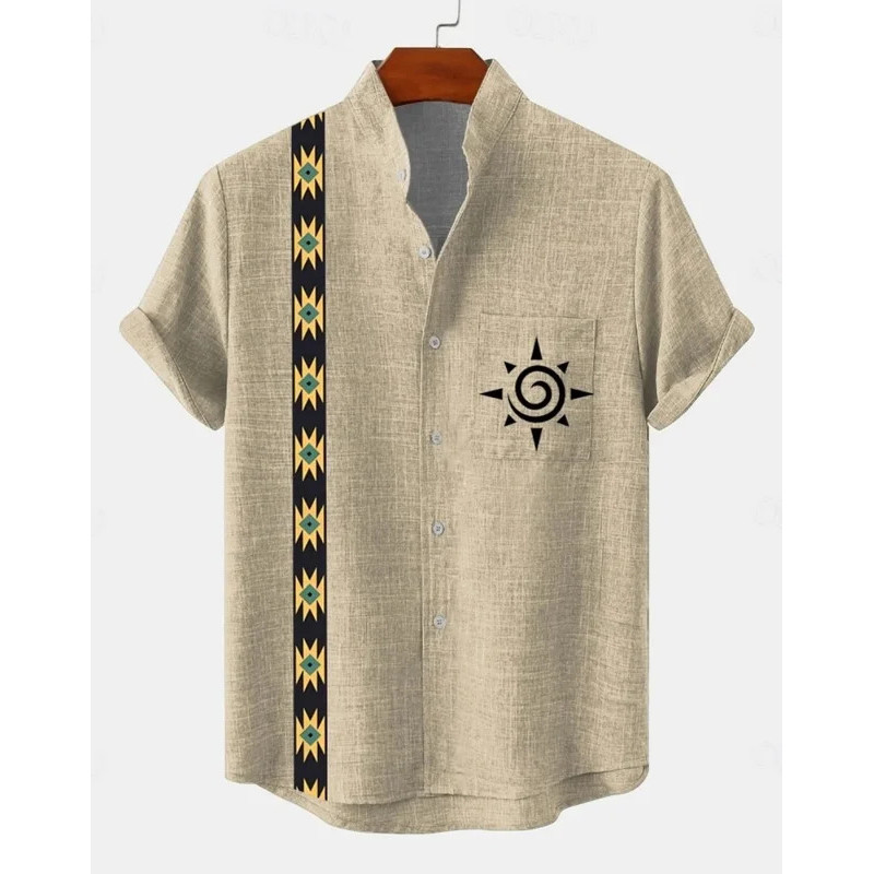 Nova Camisa De Linho De Manga Curta Elegante E Simples Para Homens, Tecido Confortável Estilo, Com Estamp
