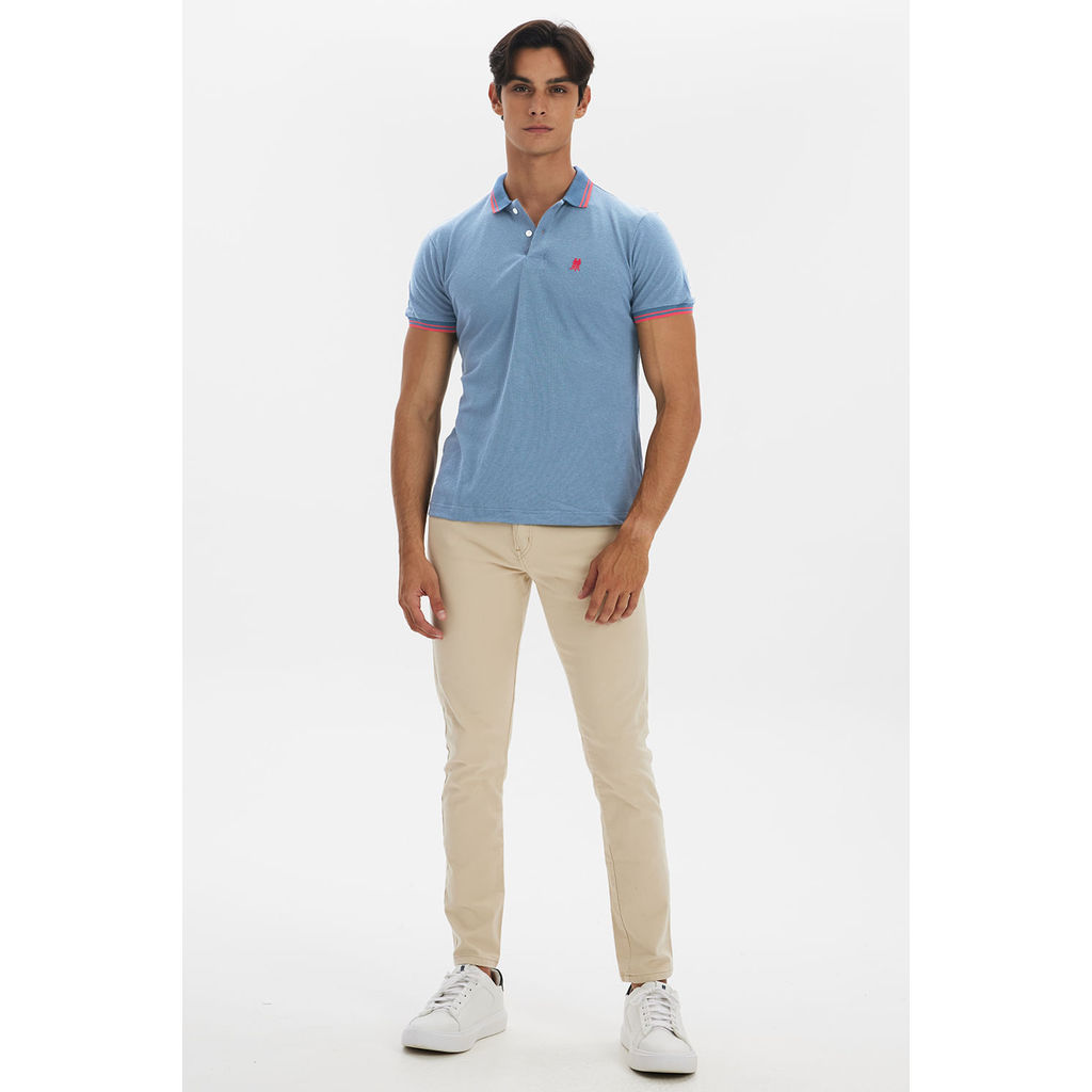 Detalhes do Polo Masculina Detalhe Filete Polo Wear Azul Médio
