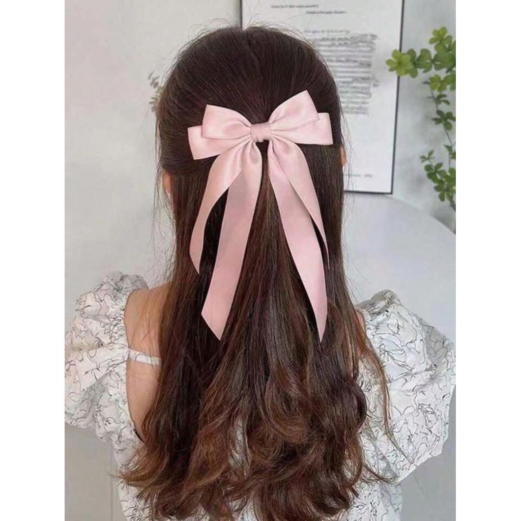1 Peça Grampo De Cabelo Com Laço De Fita De Cetim Brilhante Para Mulheres, Adequado Para Uso Diário, Bonito
