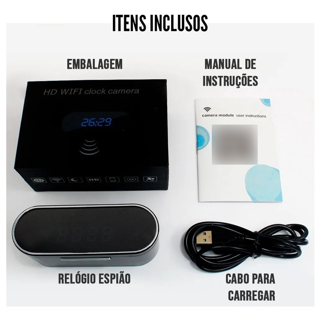 Detalhes do Relógio De Mesa Espião Com Câmera Wi-fi E 1080P Oculta Relógio Sem Fio