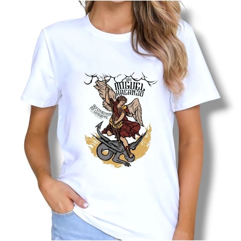 Camiseta Camisa 30.1 Tshirt  Baby look Feminina São Miguel Arcanjo Malha Premium 100% Poliéster Antipiling Blusa Premium