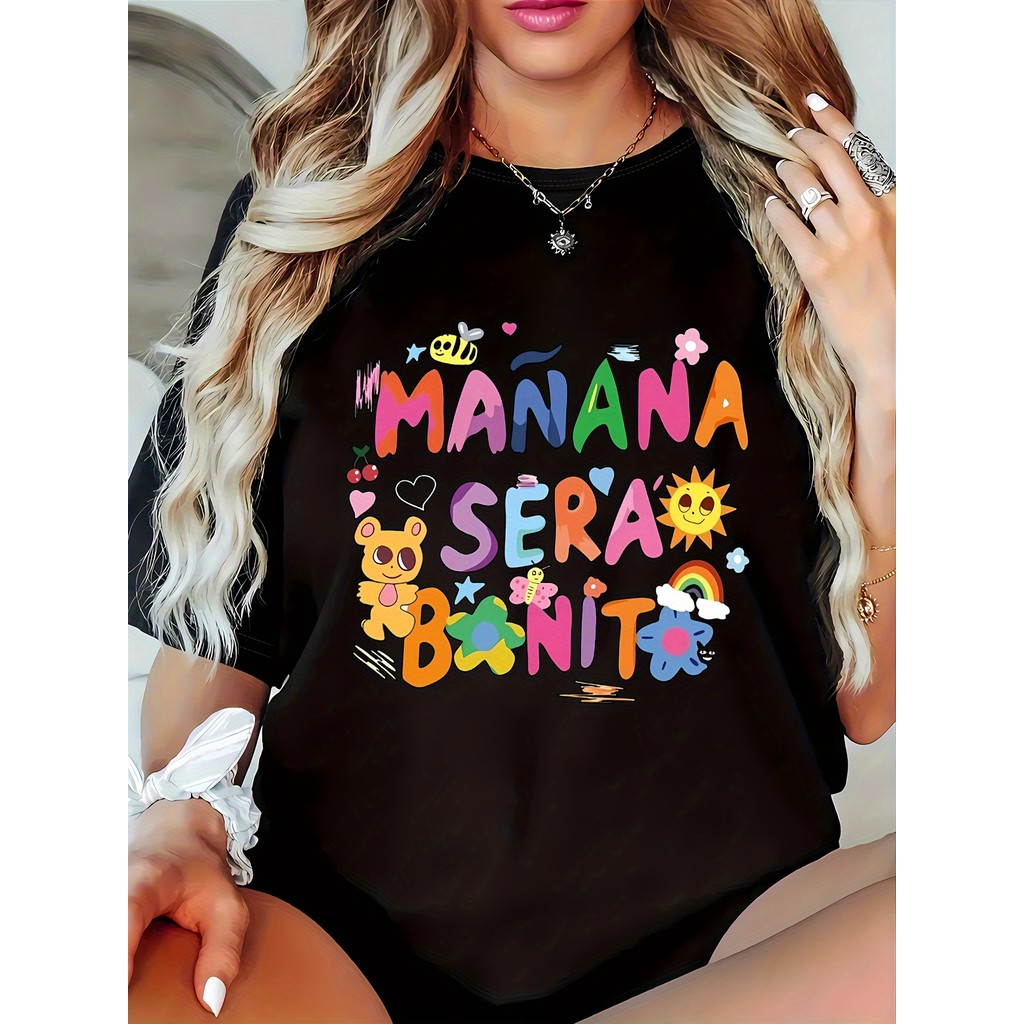 BR Moonlight Camiseta Feminina Plus Size "Manana Será Bonito" Estampa Sol Estrelas Arco Íris Colorida Confortável Linda
