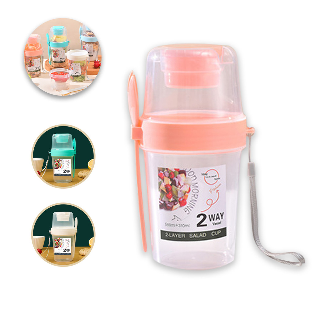 Copo Para Salada De Dupla Camada Caixa Plástica Portátil Multiuso Selada Frutas