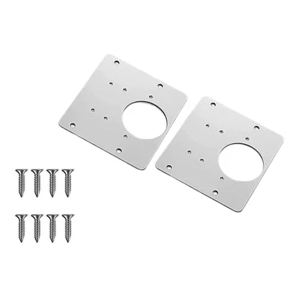 KIT COM 2 PLACAS DE REPARO PARA DOBRADIÇA SOLTA 9X9CM EM INOX + PARAFUSOS – IDEAL PARA MÓVEIS DE MDF E MADEIRA