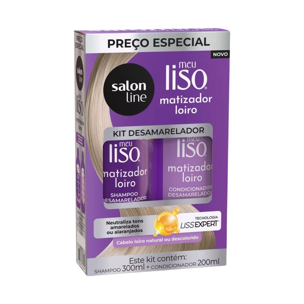 Kit Especial Meu Liso Matizador Loiro Desamarelador (Shampoo 300ml e Condicionador 200ml)  SalonLine