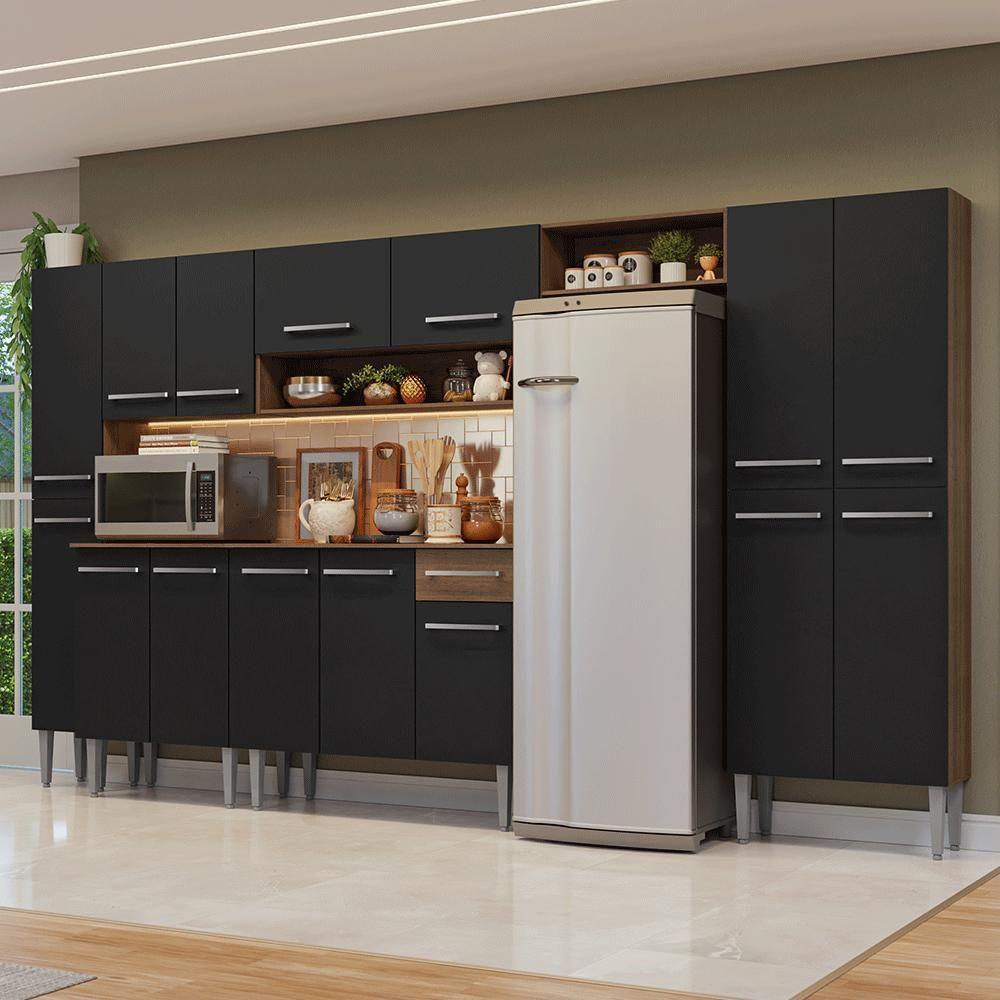 Armário De Cozinha Completa 325cm Rustic-preto Emilly Madesa 07 em Oferta na Shopee