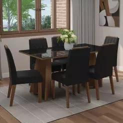 Conjunto Sala De Jantar Tampo De Vidro 6 Cadeiras Rustic/preto/oxford Sintra Madesa
