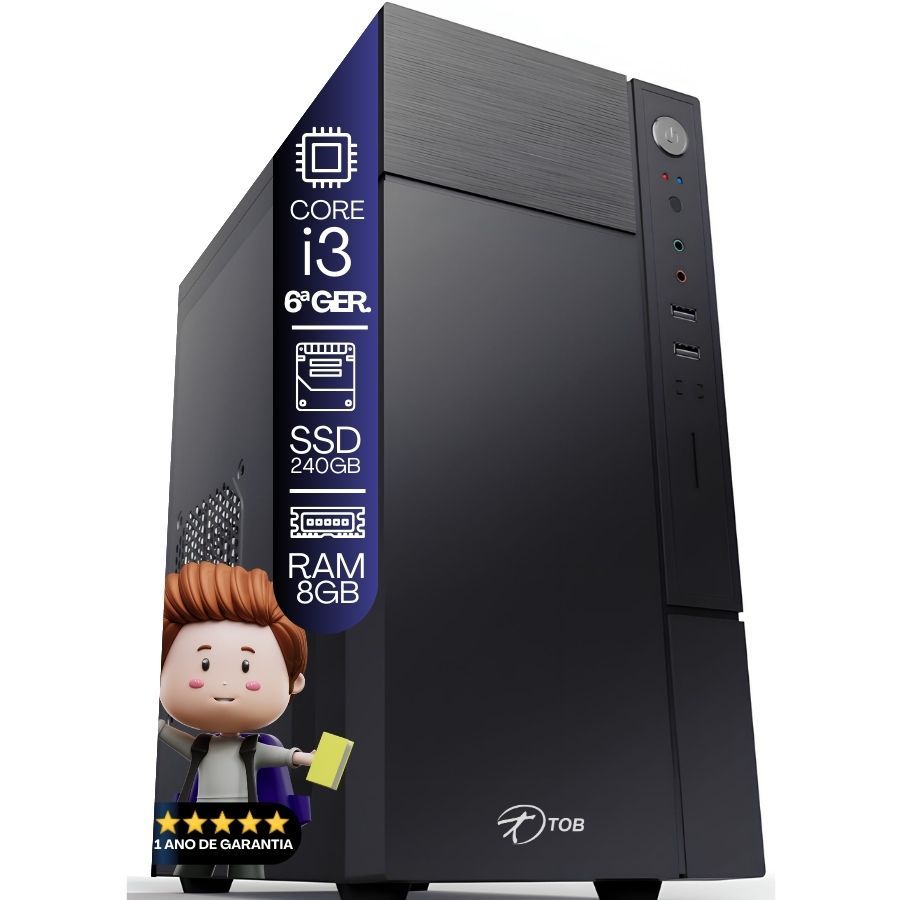 Computador TOB Intel Core i3 6ªGeração Memória 8GB SSD 240GB Win11 Trial Desktop PC CPU