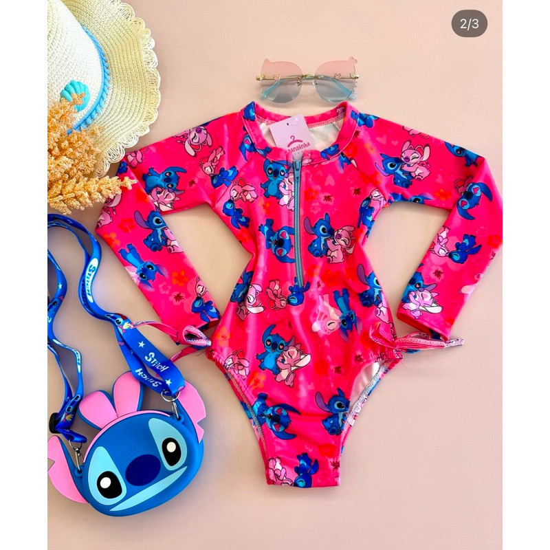 Maiô Stitch Infantil Para Meninas Com Proteção UV