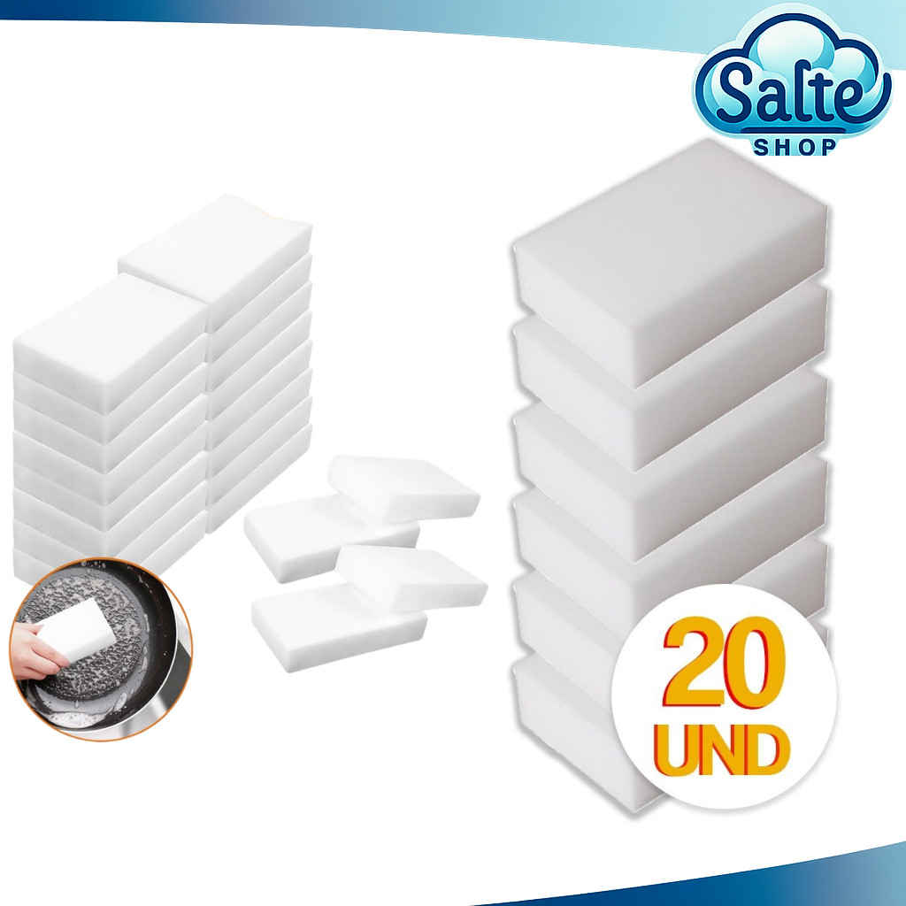 Kit 20x Esponja Mágica de Melamina Tira Manchas Riscos Mágica Branca Multiuso uso Facil Risco Parede