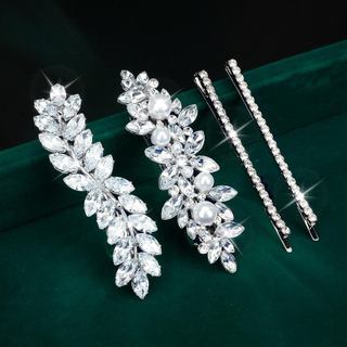 Presilhas de cabelo WHAVEL, 4 presilhas de cabelo com strass para mulheres, presilhas de noiva prateadas, acessórios de 