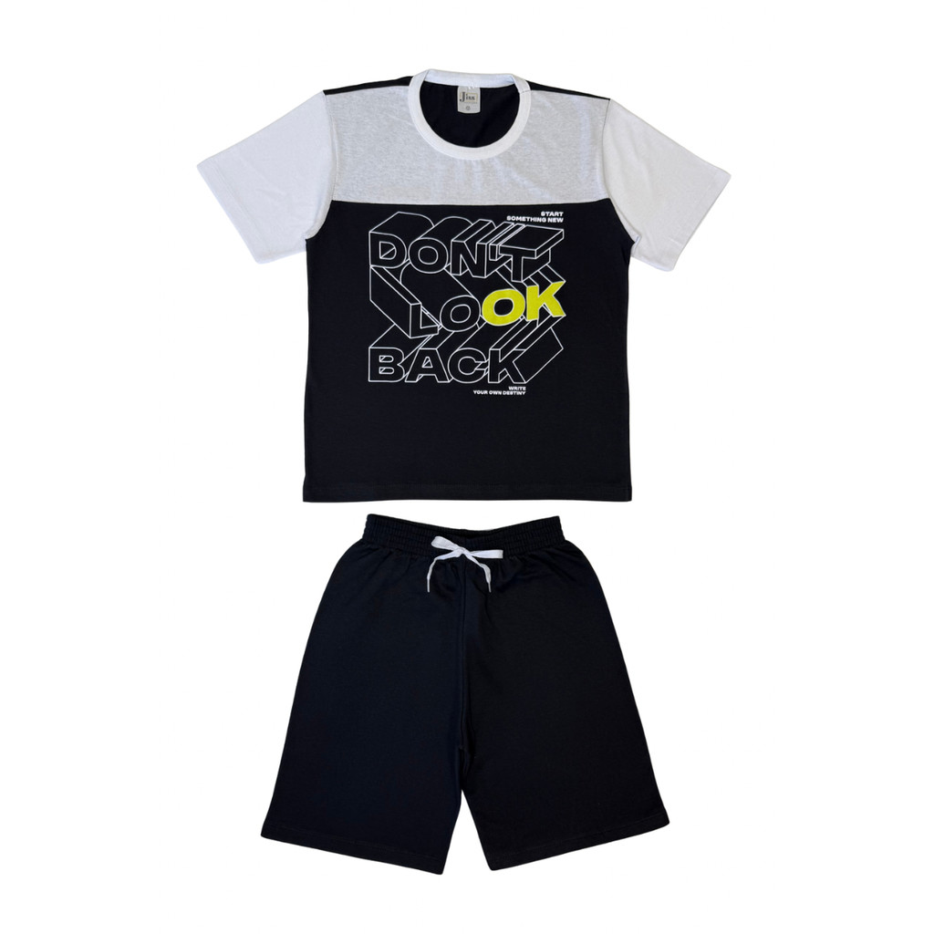 Conjunto Juvenil Masculino Meia Malha/Moletinho Preto com Branco