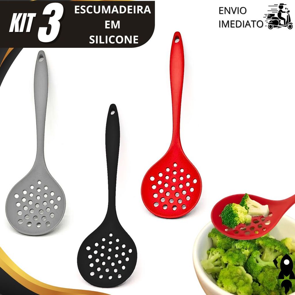 Kits 1, 2 ou 3 Escumadeira de Silicone Premium Utensílio de Cozinha Antiaderente Resistente Para Natal em Oferta na Shopee