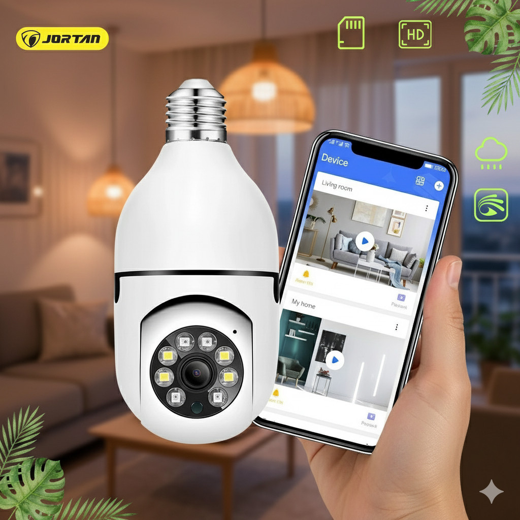 Câmera de Segurança Wi-Fi 360° Lâmpada Inteligente IP com Visão Noturna e Sensor de Movimento E27 Sem Fio