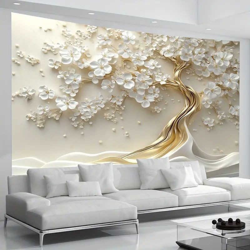 QUADRO DECORATIVO ÁRVORE DA VIDA GIGANTE FLORES BRANCA E DOURADA em Oferta na Shopee